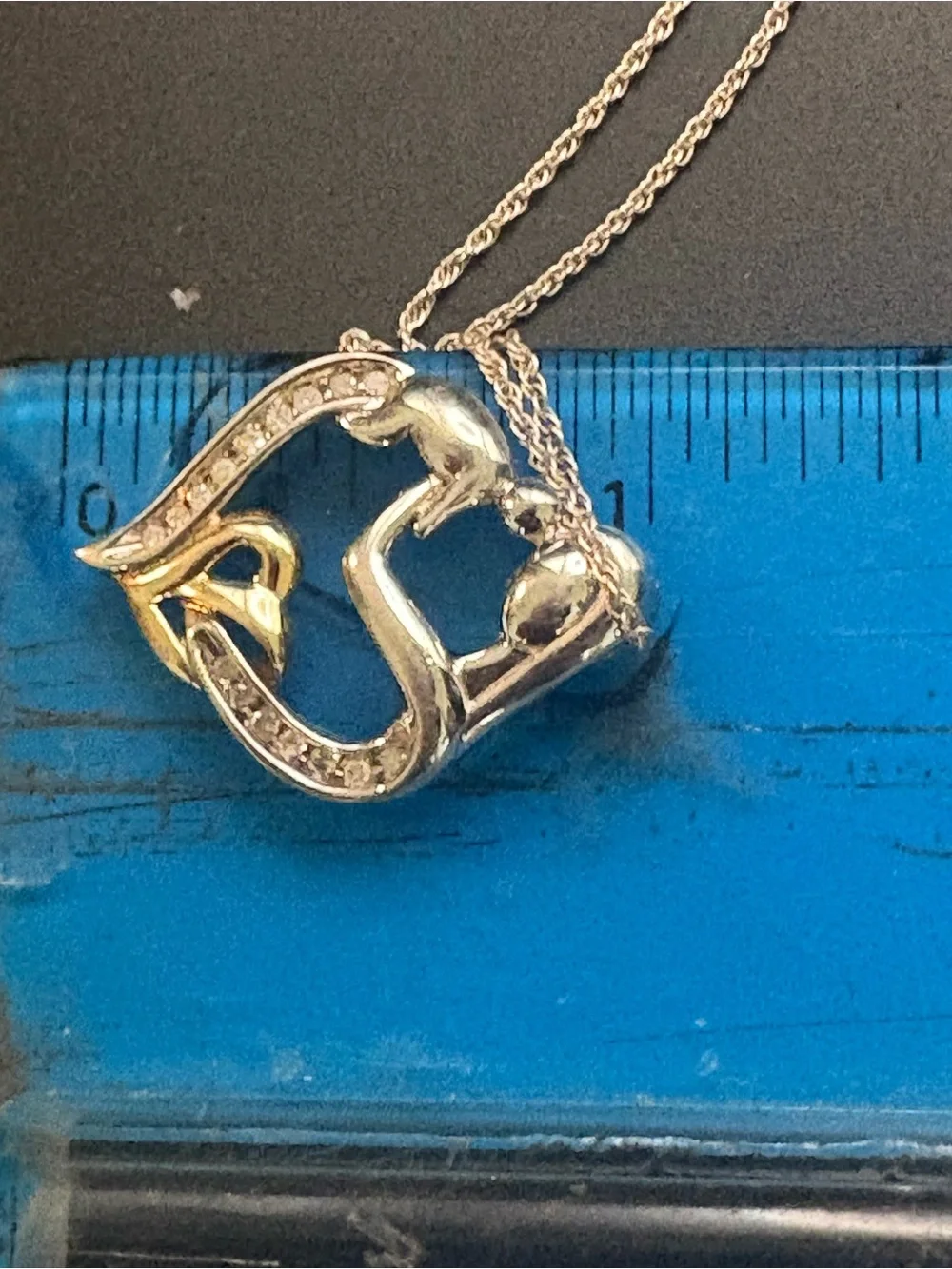 Heart Embrace Two-Tone Pendant Necklace - Silver & Gold, Mother & Child, Diamond